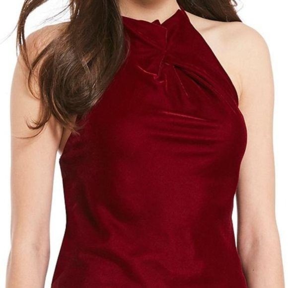 M.S.S.P. Velvet Halter Sleeveless Twisted Tie Back Garnet Red Top X-Large NWT - Picture 4 of 4